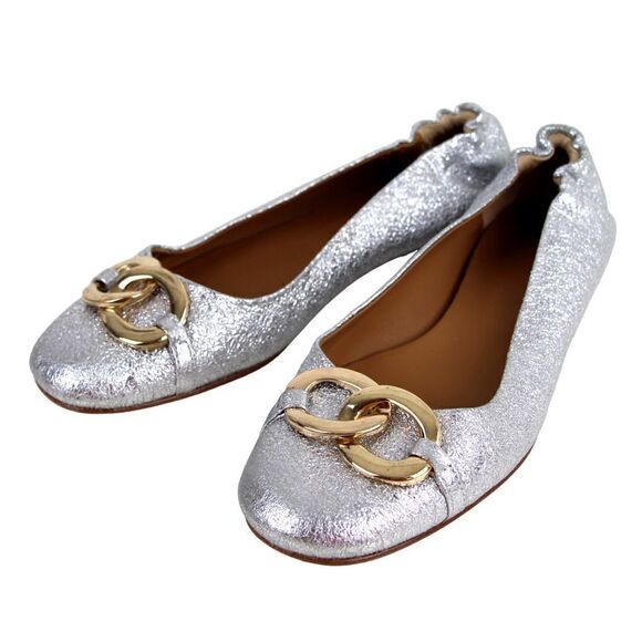 Gianna Meliani METALLIC SILVER GENUINE LEATHER FLAT BALLET SLIP ON SHOES Sz 38 - Picture 2 of 10